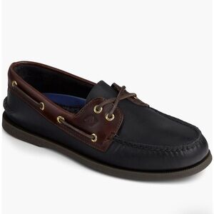 SPERRY Top-Sider Boat Shoes Men's 10M Brown Black Leather Two Eye Lace Slip On